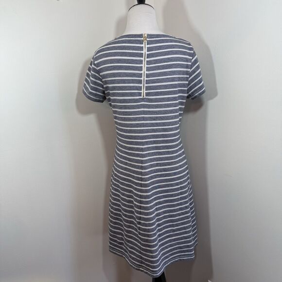 STS Sail To Sable Shift Dress M Short Sleeve Gray White Stripe Border - Picture 4 of 9